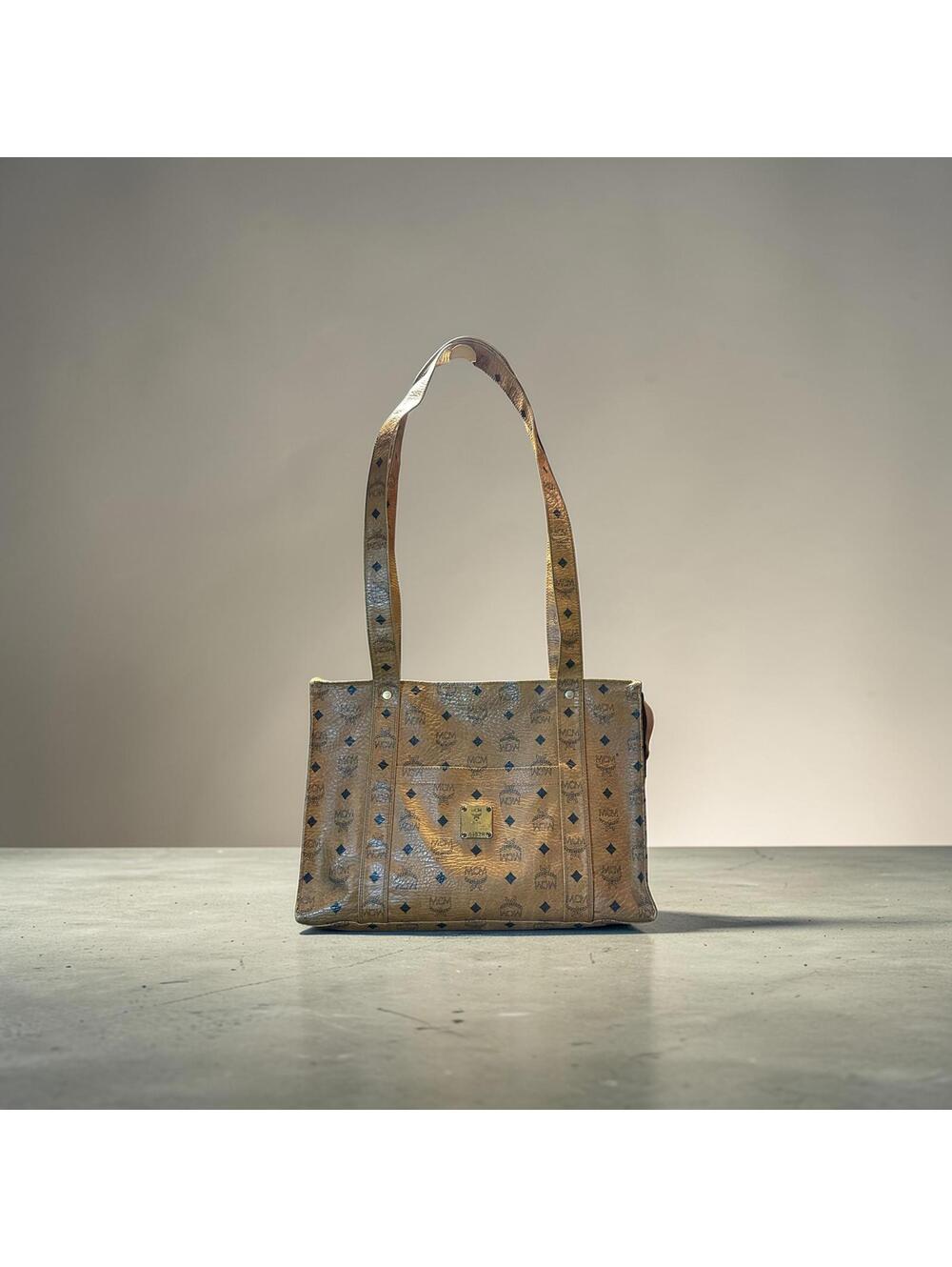 MCM Cognac Visetos Coated Canvas Tote Bag